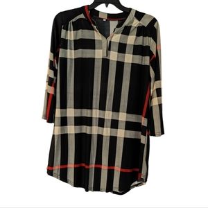 Boutique Size XL Plaid Shift V-Neck Dress